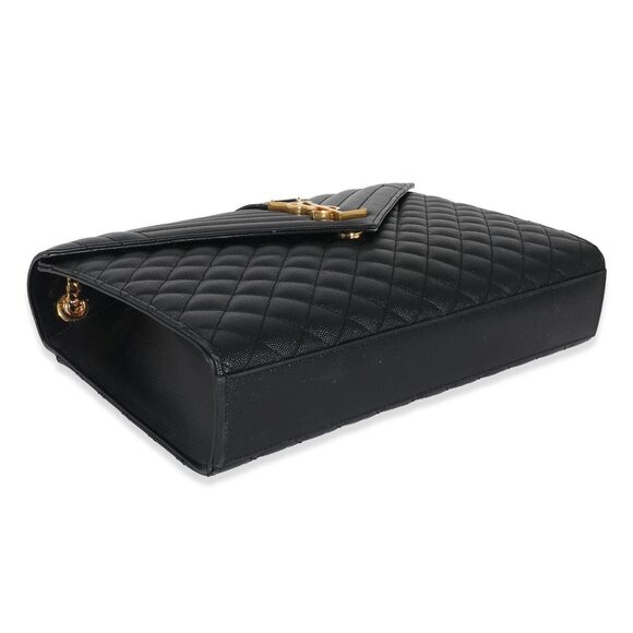 Saint Laurent Black Grain De Poudre Mix Matelassé Large Envelope Flap Bag - Picture 3 of 7